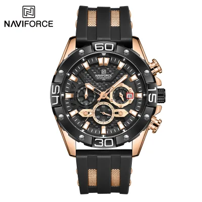 NAVIFORCE NF8019T Mens Watches TPU band Fashion Sport Quartz Watches Man Watch Chronograph Waterproof - Black RoseGold